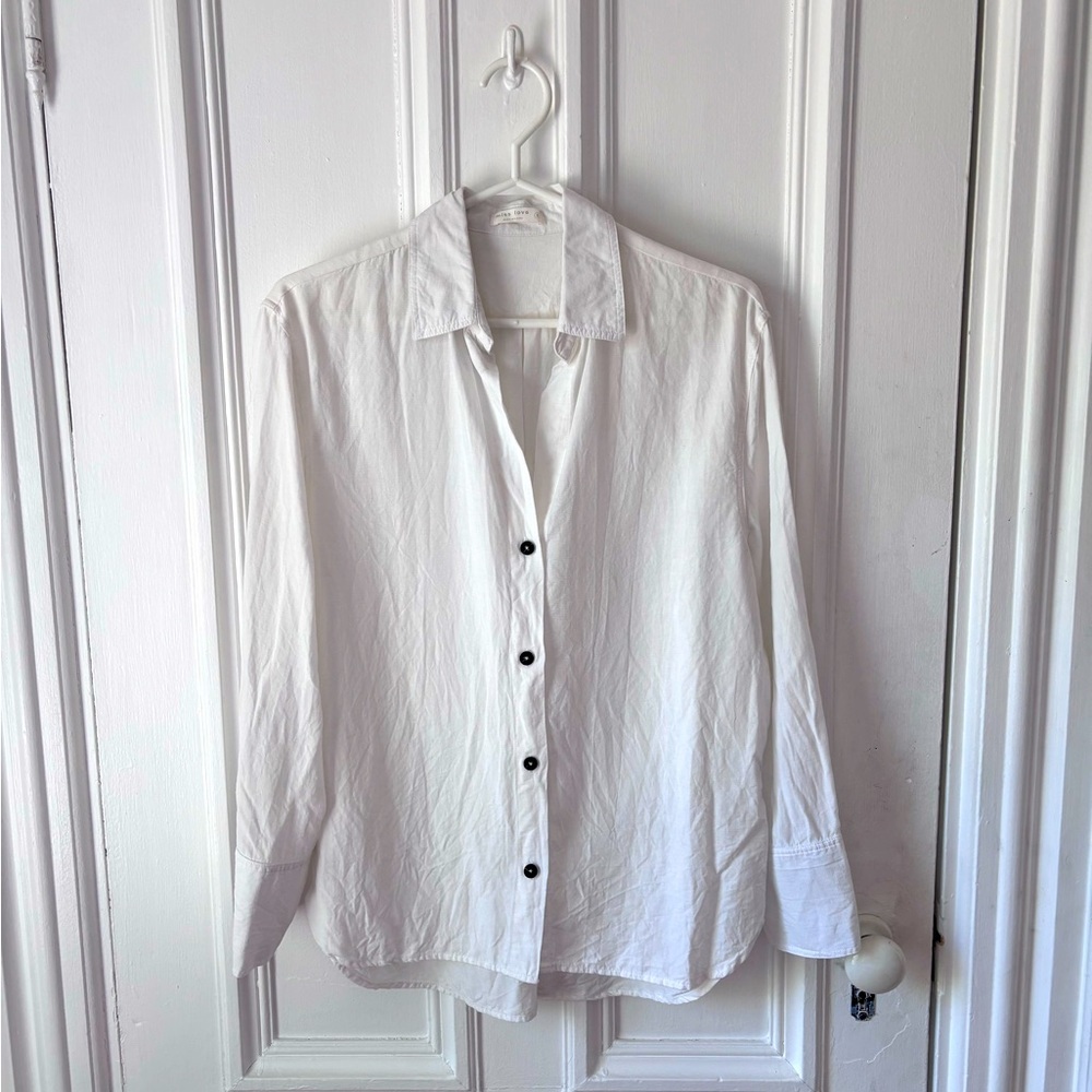 Women’s Miss Love White Linen Button Front Long Sleeve Blouse Size Small